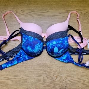 3 VS Pink 34A Push Up Bras